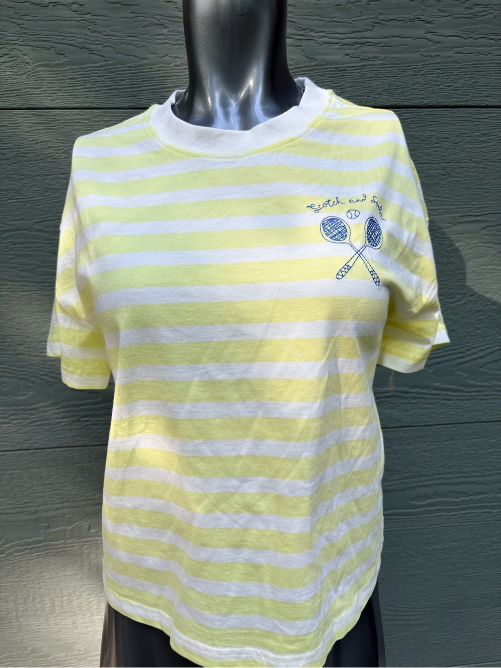 Scotch & Soda Yellow and White Striped Tennis Graphic Tee
